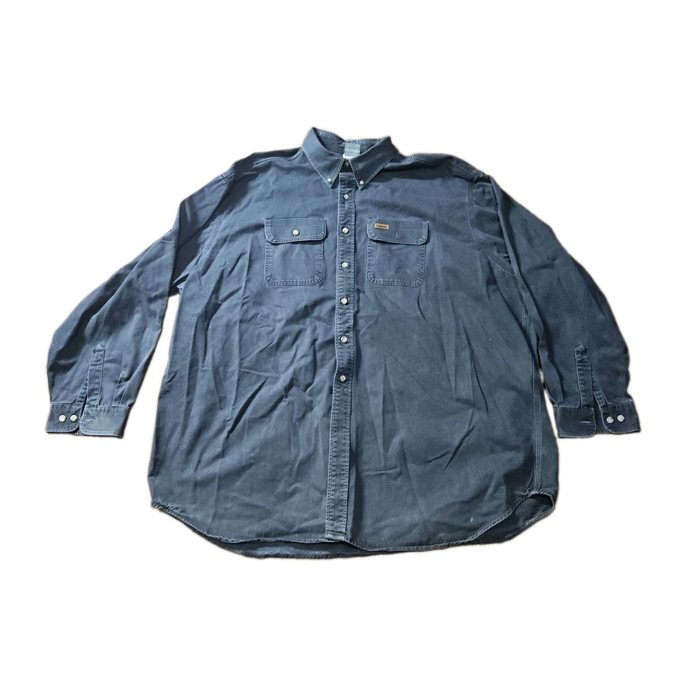 Carhartt Mens 3XL Dark Gray Long Sleeve Button Down Work Shirt Dual Pocket